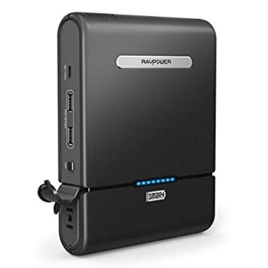 AC Outlet Portable Laptop Charger RAVPower 27000mAh 85W (100W Max.) Built in 3-Prong AC Plug Universal Power Bank Travel Charger (AC Power Indicator, Type-C Port, Dual USB iSmart Ports) [Updated Version]
