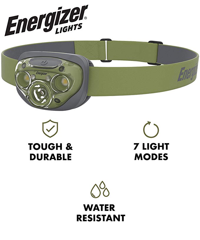 Energizer High-Powered LED Headlamp Flashlights, IPX4 Water Resistant, Super Bright LED, Multiple Light Modes, Best Headlight for Camping, Running, Outdoors, Emergency Light, Batteries Included