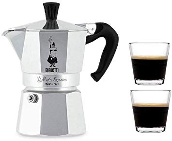 Bialetti Moka Express Stovetop Percolator (3 Cup, Silver with 2 Espresso Cup)