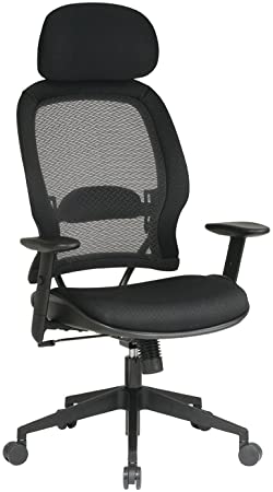 Office Star Space Collection: Air Grid Mesh Back and Fabric Seat with Adjustable Headrest Deluxe Office Chair in Black