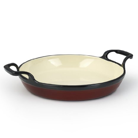 Essenso Grenoble Cast Iron Egg and Omelet Pan with Four-Layer Enamel and Ceramic Coated Interior, Burgundy, 8 Inch