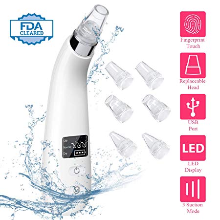 Blackhead Remover Pore Vacuum Electric Facial Blemish Cleaner Acne Comedone Extractor Tool with USB Rechargeable Blackhead Remover Beauty Dermabrasion Device LED Display W/4 Suction Heads
