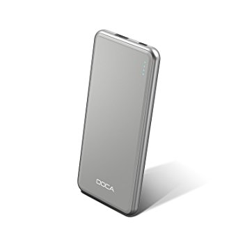 DOCA Portable Charger 5000 mAH, Ultra Thin Power Bank External Battery High-speed Charging Technology Charger for iPhone, Samsung Galaxy, Nexus, HTC and More- Silver