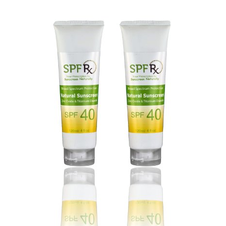 SPF Rx SPF 40, Natural Sunscreen With Zinc Oxide & Titanium Dioxide, Chemical Free Mineral Sunblock Lotion For Face & Body, UVA   UVB Broad Spectrum Protection, Non-Greasy, Fragrance Free & Reef Safe, Made in the USA, 4 oz, 2 Pack