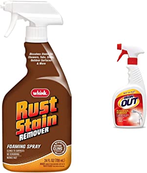 Whink 349944 Rust Stain Remover, 24 Oz & Iron OUT Spray Gel Rust Stain Remover, Remove and Prevent Rust Stains in Bathrooms, Kitchens, Appliances, Laundry, Outdoors, white