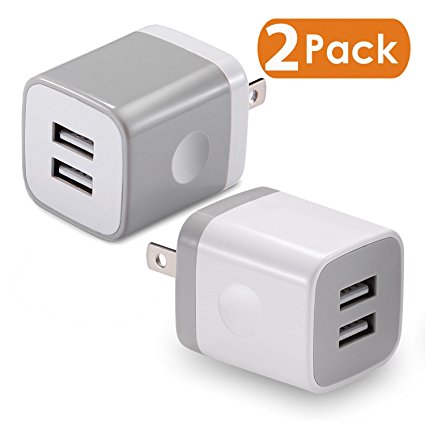 USB Wall Charger, BEST4ONE 2.1A/5V 10.5W Dual Port USB Charger Plug Block Brick for iPhone X/ 8/ 7/ 6 Plus SE/5S/4S, Kindle, Moto G X, Huawei, Nokia (2-Pack)
