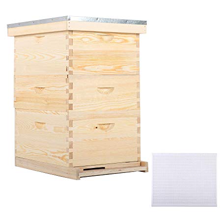 CO-Z 3 Layer Bee Hive, Bee Box for Honey Harvesting, Wood Beehive for Beekeepers, Bee Keeping Boxes Supplies Kits Equipment Tool, Honey Bee Box, Bee Keeping House Box for Starters Beginners