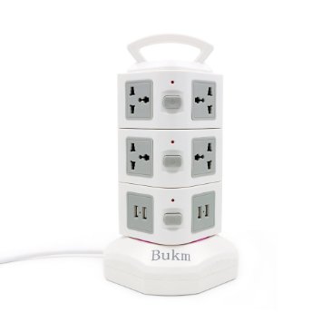 Bukm 10 Outlet Surge Protector Desktop USB Charging Station 6-Foot Power Cord with 4-Port USB Charging Ports for Android Apple iOS Windows Mobile Smartphones Tablets PC Computer Laptop and More