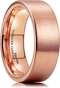 King Will Glory 6mm/8mm/10mm/12mm 18K Rose Gold Tungsten Carbide Wedding Band Ring Pipe Cut Brushed Finish/Line Grooved Dome for Unisex Comfort Fit