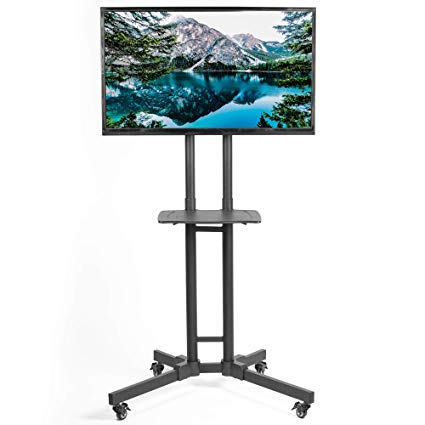 VIVO Mobile Height Adjustable TV Cart with Shelf for LCD LED Flat Screens 32" to 65" | TV Stand Mount with Wheels (STAND-TV05K)