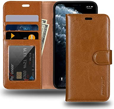 JISONCASE iPhone 11 Wallet Case, Anti-Slip Genuine Leather iPhone 11 Wallet Case with Cards Holder & Magnetic & RFID Blocking, Protective Cover Flip Case for Apple iPhone 11-6.1" 2019 Brown
