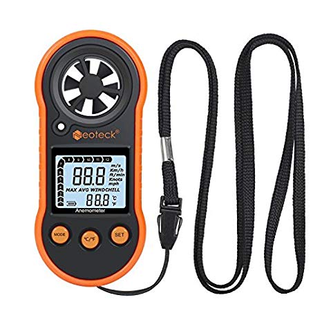 Neoteck Anemometer Digital Wind Gauge Air Flow Meter Wind Gauge Speed Meter Thermometer with Backlight LCD Display And Max/ Average/ Current Wind Speed for Windsurfing Flying Sailing Surfing Fishing Outdoor Sports Etc.