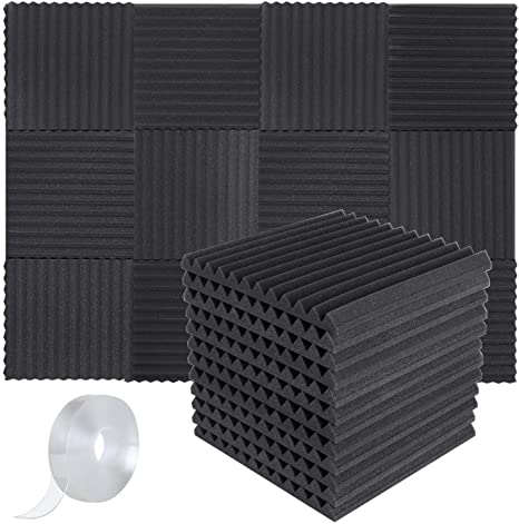 Focusound 24 Packs Acoustic Foam Panels Soundproof Studio Foam for Walls Sound Absorbing Panels Sound Insulation Panels Wedge for Home Studio Ceiling, 1" X 12" X 12", Black