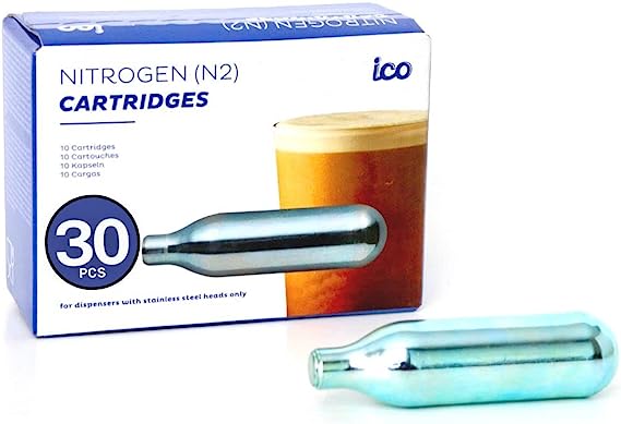 ICO 30pcs Nitrogen Cartridges N2 Cartridges for Coffee Beer Cold Brew Nitro Non-threaded Nitrogen Chargers, 2g