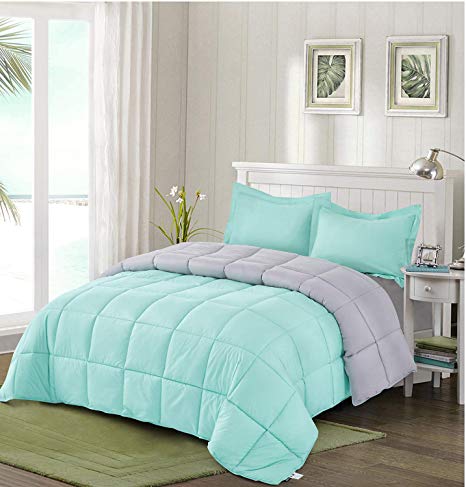 HIG Reversible Lightweight Comforter - All Season Down Alternative Comforter King Summer Duvet Insert Blue Quilted Bedding Comforters with Corner Tabs King/Cal.King Size Aqua Blue/Light Grey