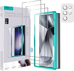 ESR 3 1 Pack for Samsung Galaxy S24 Ultra Screen Protector Set, 3 Tempered Glass Screen Protectors and 1 Set Individual Lens Protectors, 2.5D Curved Edges, Full-Coverage Protection, Scratch Resistant