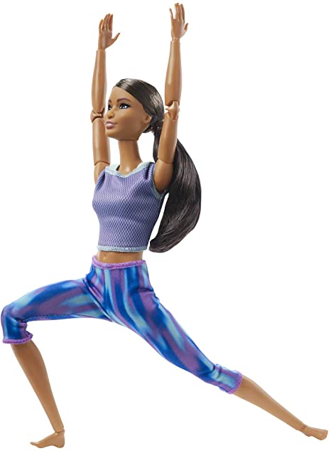 Barbie Made to Move Doll with 22 Flexible Joints & Curly Brunette Ponytail Wearing Athleisure-wear for Kids 3 to 7 Years Old