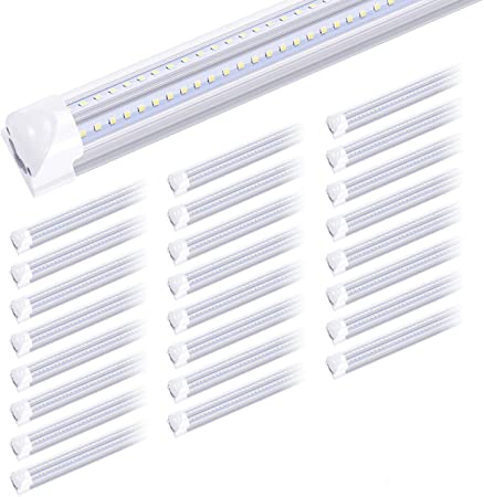 Led Cooler Light 6ft,V Shape Integrated LED Fixtures 56W,5600LM, AC85-277V, SMD2835 Clear Cover, Cool White 6000K. led Shop Light 25 Pack