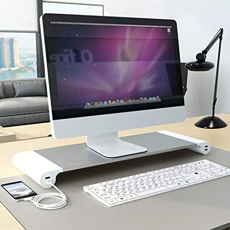PG Desk Stand Monitor Stand Computer Stand 4 USB Port Charging Keyboard Storage, Aluminum Bracket Convenient Desktop Storage.
