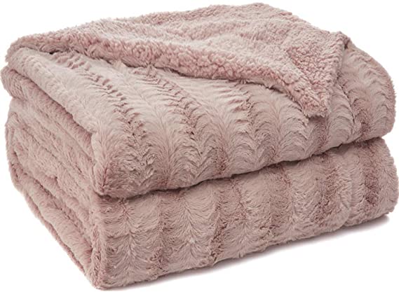 MIGHTY MONKEY Premium Pet Blanket, 24x32, Washable, Soft Cozy Reversible Sherpa Throw Blankets for Dogs, Cats, Non Shedding Throws for Couch, Crates, Pets Bed, Small Size, Snuggly Pink