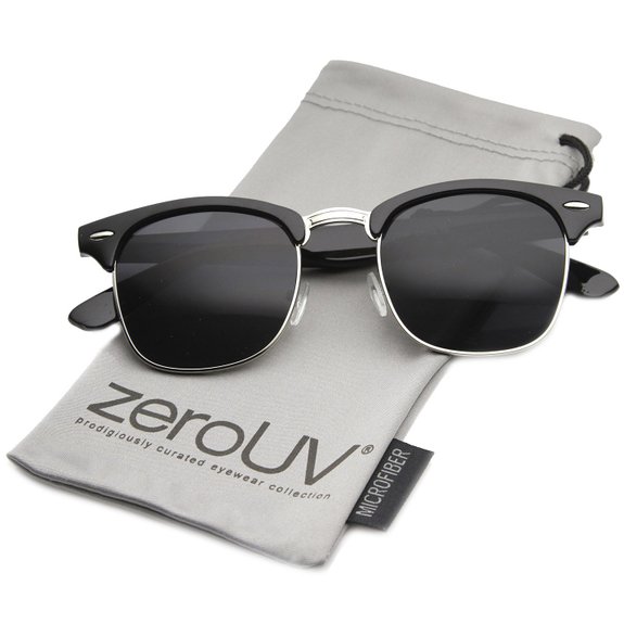 zeroUV - Premium Half Frame Horn Rimmed Sunglasses with Metal Rivets