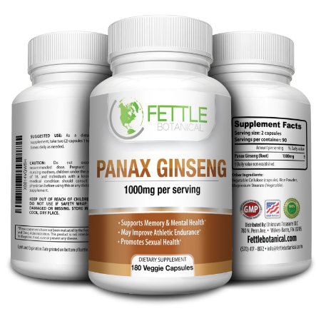 Pure Panax Ginseng 1000mg per serving 180 Veggie Capsules Root High Potency Asian Powder Supplement Tablet Pills caps by Fettle Botanical