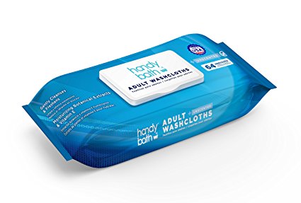 Handybath Incontinence Adult Washcloths unscented for Senior Care or Outdoor activities - Extra Large 12 x 9" Towels - Personal Cleaning Wipes with Aloe & Chamomile - Rinse Free– 64 Count Pack