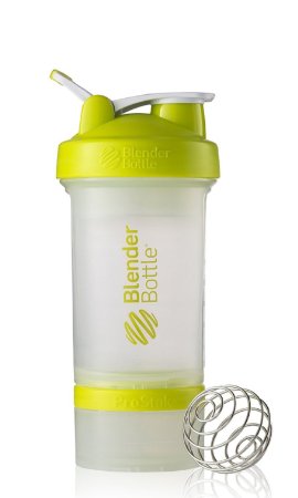 BlenderBottle ProStak System with 22-Ounce Bottle and Twist n' Lock Storage, Clear/Green