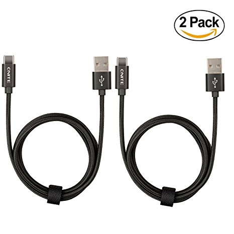 Onite USB Type C Durable Braided Charging Sync Data Cable for Samsung Galaxy S8, A3 A5 A7 (2017), Moto Z, LG G5 G6, Google Nexus 5X 6P, Pixel XL, Lumia 950XL (2xBlack)