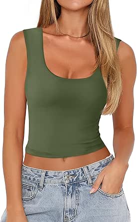 Zeagoo Women's Double Lined Square Neck Tank Top Sleeveless Basic Crop Tops Trendy Y2K Going Out Tops