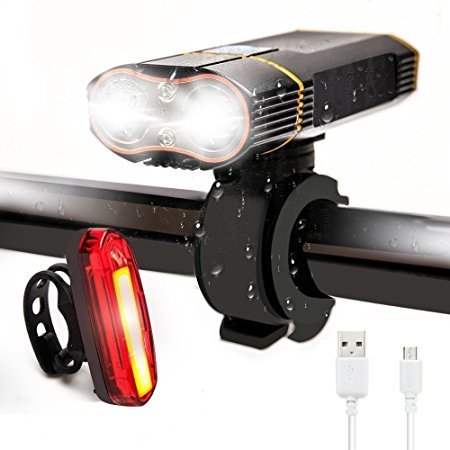 HOSYO USB Rechargeable Bike Light Set Bicycle Light 6 Modes Safety Tail Light & Mount, Waterproof, Durable & Easy to Install & Remove for All Bike Safe Outdoor Cycling