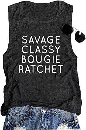 BOMYTAO Women's Savage Classy Bougie Ratchet Tank Tops Sleeveless Letter Printed T-Shirts Tees Vest