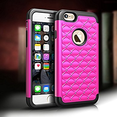 Case for iPhone 6, Tough Body Armor Protective Bling Phone Case Cover for iPhone 6 4.7''(Rose Red )