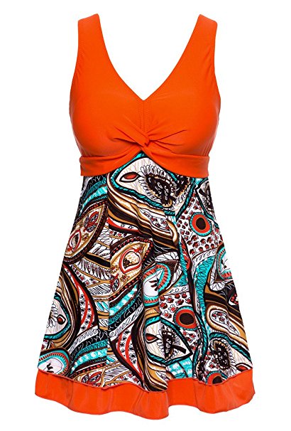 Wantdo Women's Slimming Modest Swimdress Vintage Peacock One Piece Swimwear