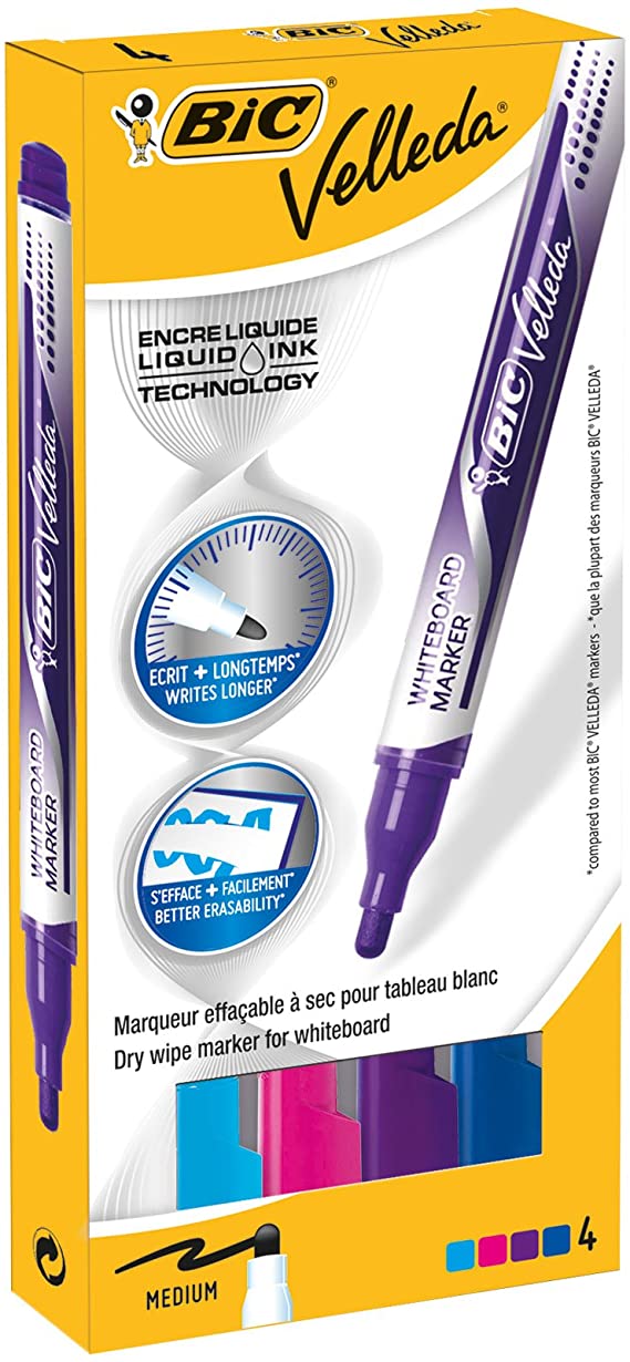 BIC Velleda Pocket Whiteboard Pens - Assorted Colours, Wallet of 4