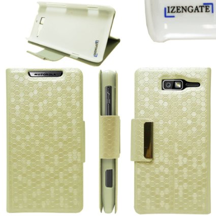 IZENGATE White Luxury Synthetic Leather Flip Case Cover with Backstand for Motorola Droid Razr M XT907