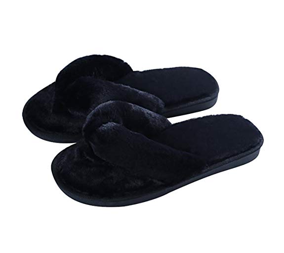 Cozy Plush Flip Flops Slippers for Women Non Slip Indoor House Spa Thong Slipper Fluffy Slide Shoes