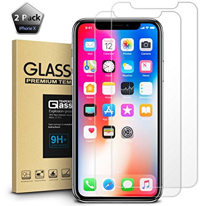 iPhone X Screen Protector, 【2-Pack】Apple iPhone Tempered Glass Shockproof Screen Protection【Anti-Scratch】for Apple iPhone X & Apple iPhone 10 (2017)