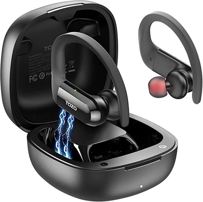 TOZO T5 Bluetooth Headphones True Wireless Earbuds Sport Earphones Touch Control Headset with Wireless Charging,Bass Stereo,Sweatproof for Running Gym Workout