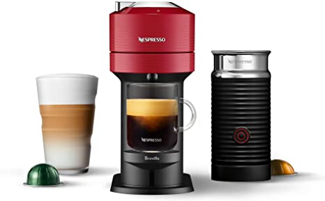 Nespresso Vertuo Next Coffee & Espresso Machine with Aeroccino NEW by Breville, Cherry, Compact, Single Serve Coffee & Espresso Maker, One Touch Brew