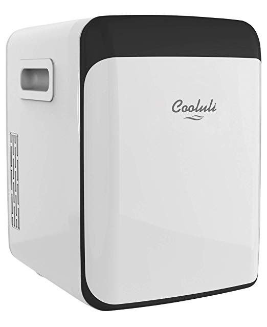 Cooluli Classic White 15 Liter Compact Portable Cooler Warmer Mini Fridge for Bedroom, Office, Dorm, Car - Great for Skincare & Cosmetics (110-240V/12V)