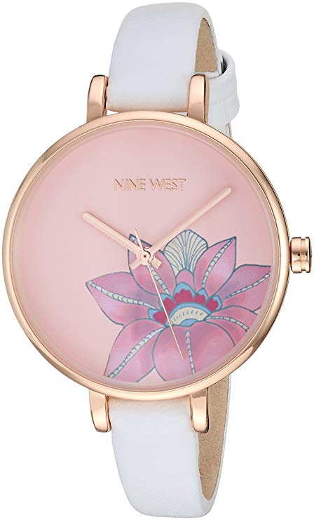 Nine West Women's NW/2122RGWT Rose Gold-Tone and White Strap Watch