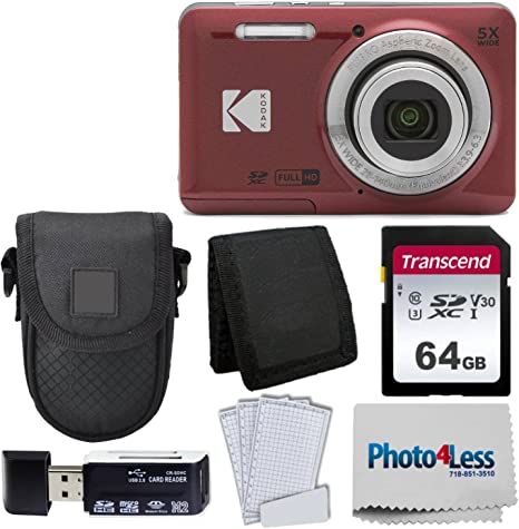 Kodak PIXPRO FZ55 Digital Camera (Red)   Black Point & Shoot Camera Case   Transcend 64GB SD Memory Card   Tri-fold Memory Card Wallet   Hi-Speed SD USB Card Reader   More!
