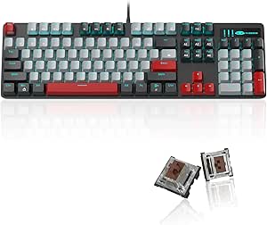 MageGee Mechanical Gaming Keyboard, 104 Keys Blue Backlit Keyboard with Brown Switches & Double-Shot Keycaps, USB Wired Mechanical Computer Keyboard for Laptop, Desktop, PC Gamers (Black & Gray)