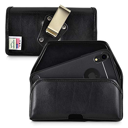 Turtleback Belt Case Designed for iPhone XR (2018) Belt Holster Black Leather Pouch with Heavy Duty Rotating Belt Clip, Horizontal Made in USA