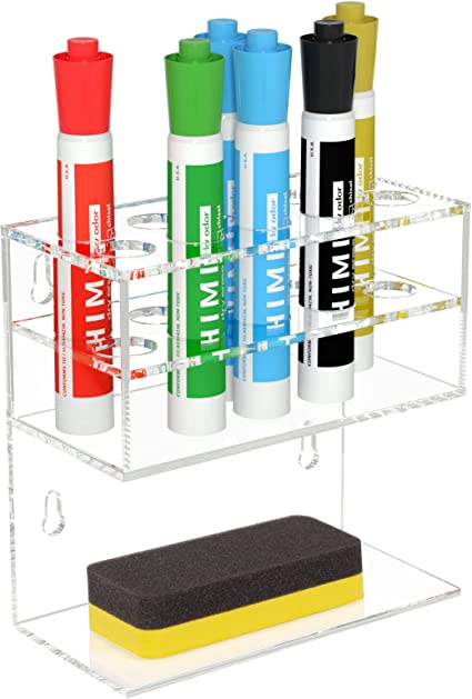 HIIMIEI Dry Erase Marker Holder for Whiteboard, Wall Mounted 2-Tier 10-Slot Clear Acrylic Marker Organizer Stand for School Office Home