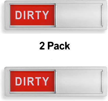 Clean Dirty Dishwasher Magnet - Non-Scratch Magnetic Silver Signage Indicator for Kitchen Dishes with Clear, Bold & Colored Text - Easy to Read & Slide for Changing Signs (2 Pack)