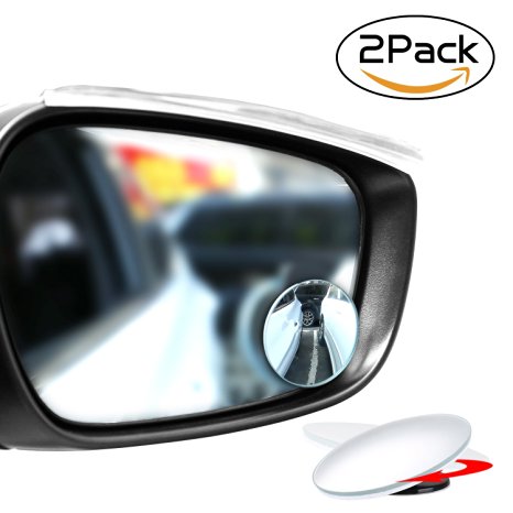 Upgrade Round-Shape Blind Spot Mirrors,EMIUP Frameless HD Glass Convex Wide Angle 360°Rotatable Adjustable Stick-On RearView for All Car SUV Trucks Motorcycle-2 Pack