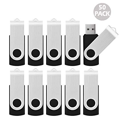 Kootion 50pcs 1GB USB Flash Drive 1 GB Flash Drives 50 Pack Thumb Drive Swivel Memory Stick Jump Drive, Black