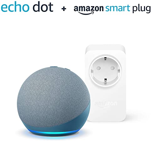 Echo Dot (4.ª generación), Azul grisáceo   Amazon Smart Plug (enchufe inteligente WiFi), compatible con Alexa - Kit de inicio de Hogar digital